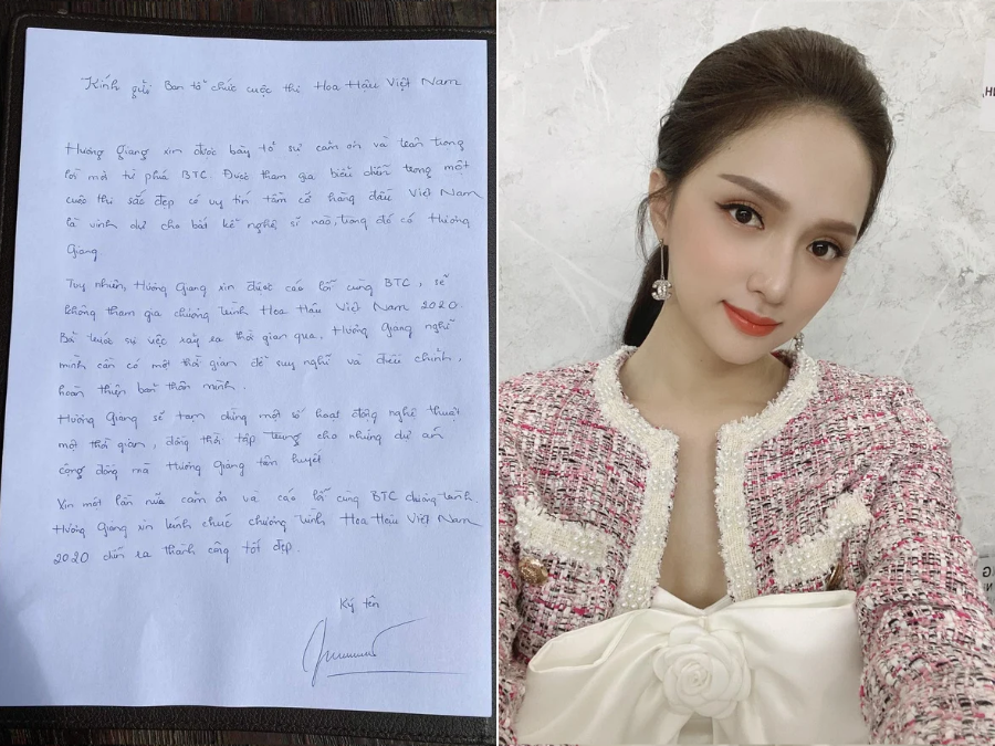 Hương Giang đang bị tẩy chay kịch liệt, cô dường như đang rơi vào một cuộc đàn áp của antifan. Antifan yêu cầu cô phải rút khỏi một số chương trình. Đặc biệt trên fanpage chính thức của Hoa hậu Việt Nam 2020, rất đông khán giả đã liên tục để lại bình luận yêu cầu chương trình phải gỡ bỏ tên cô ra khỏi dàn khách mời. Ngày 7/11, fanpage Hoa hậu Việt Nam đã đăng tải bức thư tay của Hương Giang về việc xin rút lui khỏi chương trình vì lý do sức khỏe. Có thể thấy Hương Giang cũng như các chương trình mà cô tham gia đang gặp nhiều áp lực.