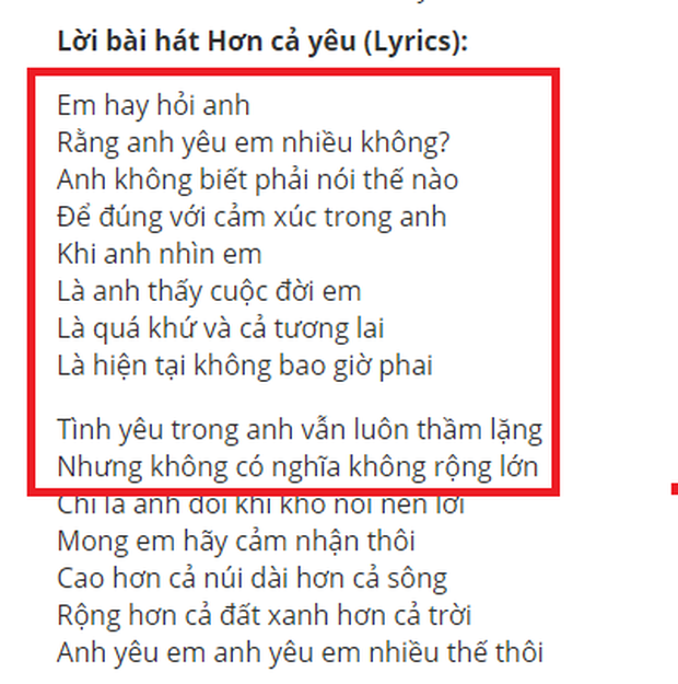 Lời bài hát Hơn cả yêu.