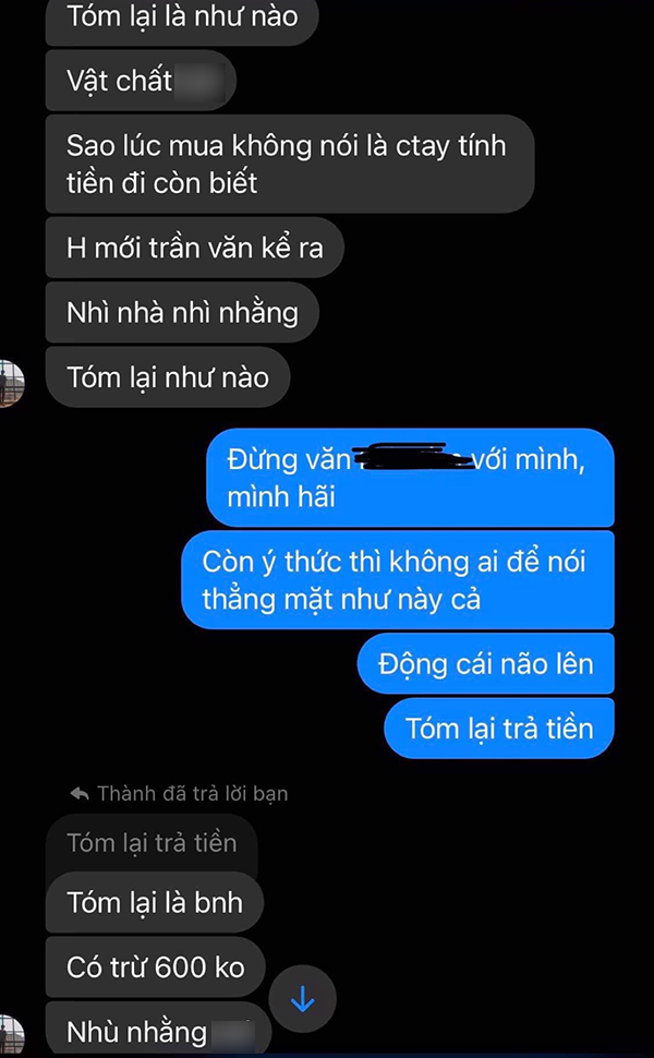Đoạn tin nhắn giữa cô gái và anh người yêu cũ (Ảnh chụp màn hình)