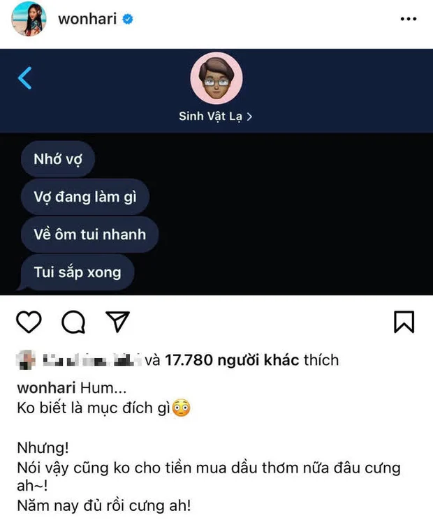 Mới đây, Hari Won chủ động khoe tin nhắn toàn lời mật ngọt của chồng. Theo đó, Trấn Thành đã hối thúc Hari Won về nhà để ôm vì nhớ. Đặc biệt khán giả lại chú ý đến cách lưu tên chồng có 1-0-2 của Hari Won. Không phải 