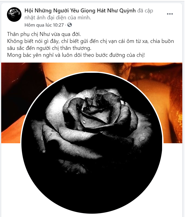 Thông tin bố ruột Như Quỳnh qua đời được Fanpage của cô cập nhật ngay hôm đó, nhưng cô đã yêu cầu gỡ xuống và mới đây với đồng ý chia sẻ.