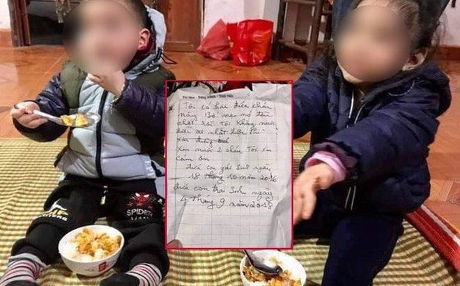 Hai bé được bà Bích phát hiện trên đê sông Hồng, kèm bức thư