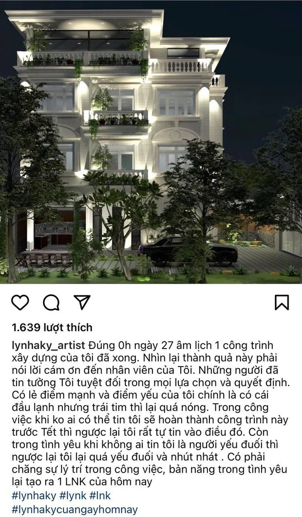 Rạng sáng 8/2, Lý Nhã Kỳ đăng status dài thông báo chính thức hoàn thành ngôi biệt thự 