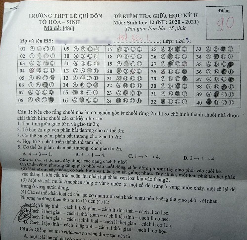 Bài kiểm tra có lời phê 
