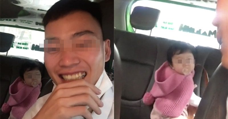 Ảnh cắt từ clip nam tài xế cho rằng nữ khách hàng bỏ quên con trên xe
