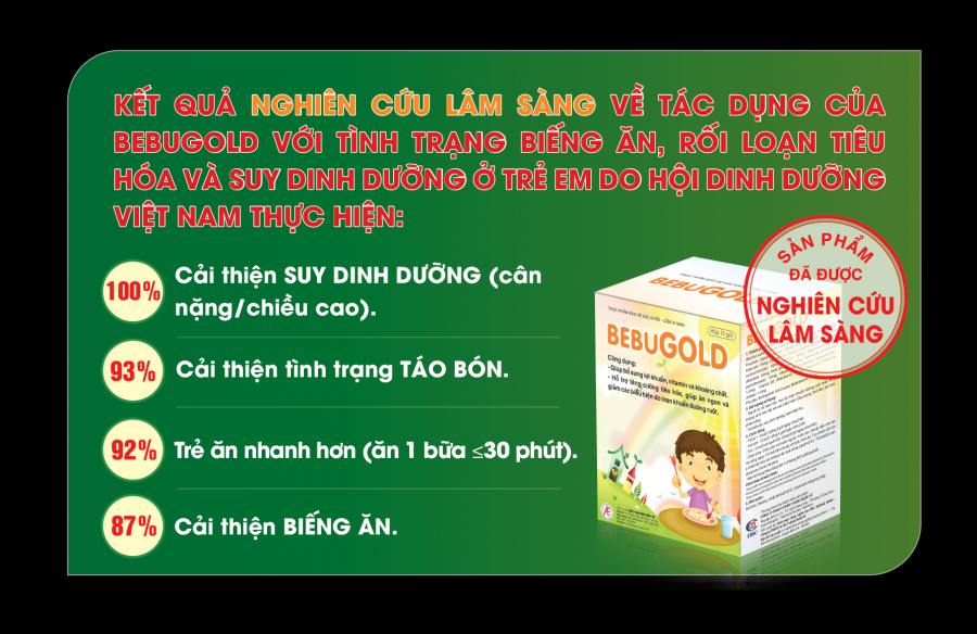 Kết quả Shbet888.com tỷ lệ cược cao lâm sàng cốm vi sinh BEBUGOLD của Hội Dinh Dưỡng Việt Nam
