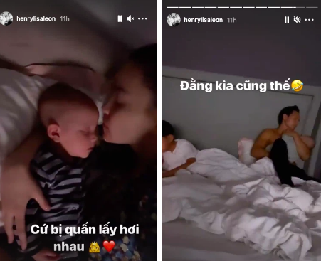 Hồ Ngọc Hà đã chia sẻ câu chuyện của hai vợ chồng trước giờ đi ngủ. Cô và ông xã đều chia nhau ra để cưng nựng các con: 