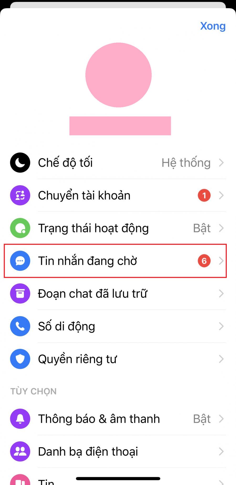 Vào phần tin nhắn chờ ở ứng dụng messenger