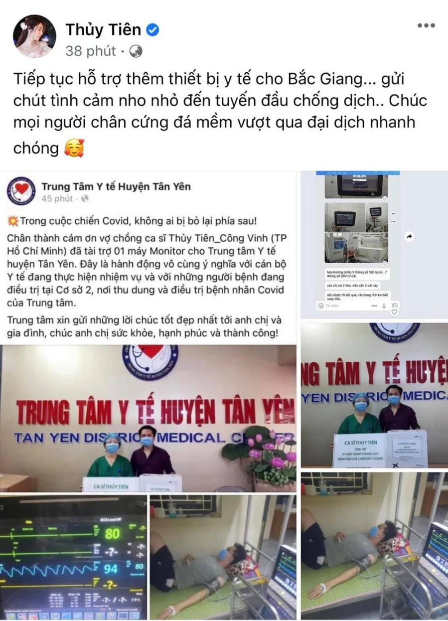 Thủy Tiên mới đây một lần nữa gây chú ý khi ủng hộ bằng vật chất cho địa phương ở tuyến đầu chống dịch. Sáng ngày 9/6, Thủy Tiên đăng tải trạng thái: 