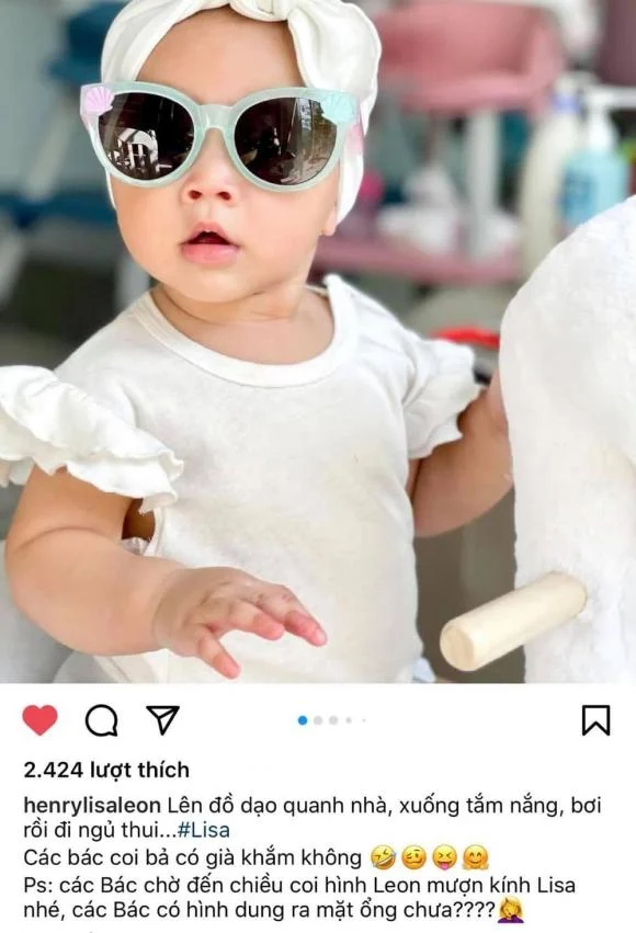 Hà Hồ đăng tải ảnh cưng xỉu của ái nữ Lisa. Cô lên đồ sang chảnh cho con gái nhưng chỉ chơi quanh quẩn trong nhà. Tuy nhiên, khuôn mặt đầy thần thái và có đôi phần lạnh lùng, chững chạc khiến fan phát sốt. Đến Hà Hồ còn thừa nhận Lisa là 
