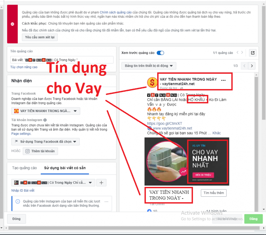 Nhưng lỗi cấm khi đăng bài trên Facebook