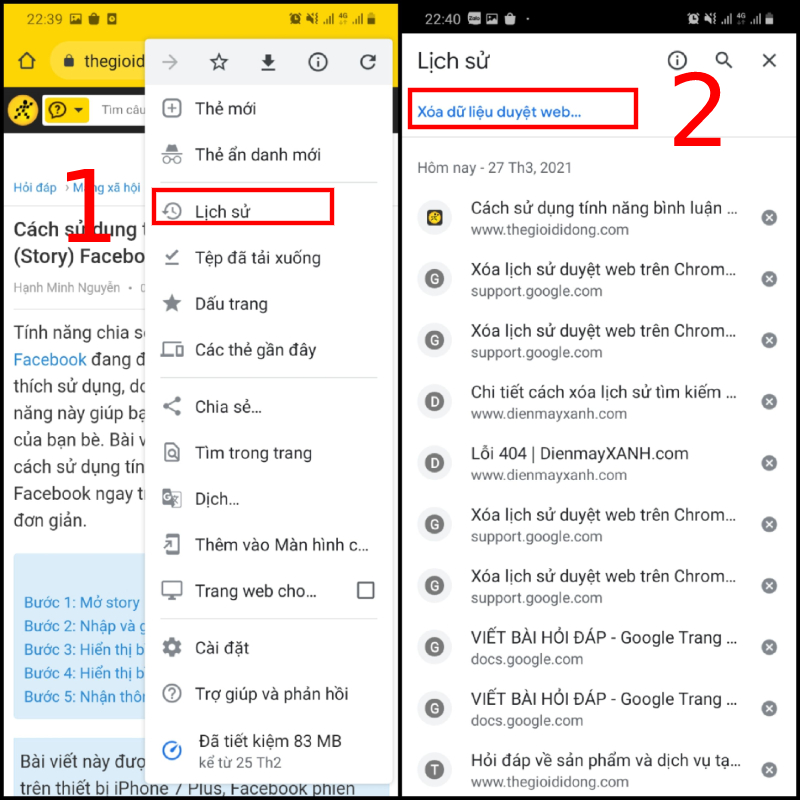 Nhấn vào Xóa dữ liệu duyệt web (Ảnh: Thế giới di động)