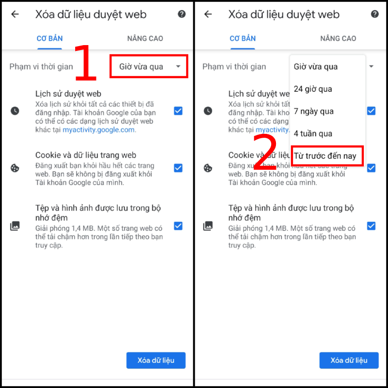 Chọn phạm vi lịch sử mà bạn muốn xóa (Ảnh: Thế giới di động)  