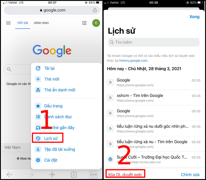 Chọn Lịch sử xóa dữ liệu duyệt web (Ảnh: Thế giới di động)  