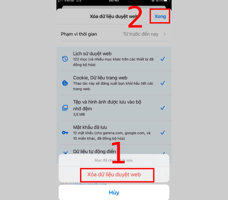 Xóa dữ liệu duyệt web (Ảnh: Thế giới di động)