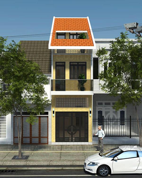 Căn nhà mái kéo bằng ngói mang lại nét đẹp cổ kính. Phần giếng trời được thiết kế tinh tế giúp ngôi nhà đón nhiều ánh sáng tự nhiên hơn.