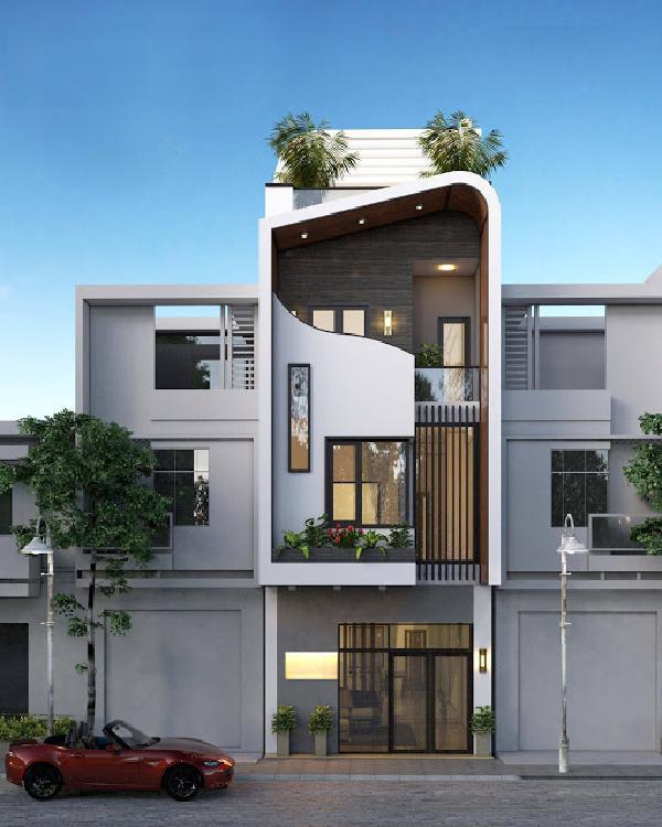 Mặt trước của ngôi nhà được thiết kế phá cách bằng những đường uốn lượn vừa hiện đại, vừa bắt mắt.