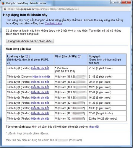 Kiểm tra lại lịch sử đăng nhập vào Gmail