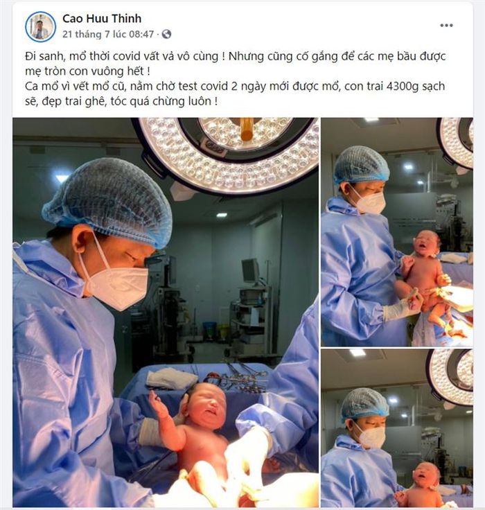 Một tài khoản Facebook khác là Cao Huu Thinh (Cao Hữu Thịnh) chia sẻ hình ảnh khi ông mổ cho một sản phụ hôm 21/7 và một tấm hình mổ cho sản phụ hôm 1/4.