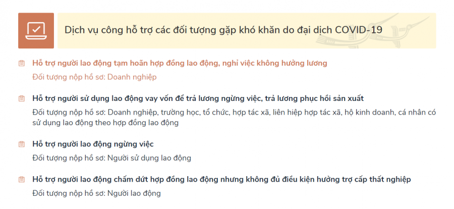 Người lao động, doanh nghiệp gặp khó khăn do Covid-19 có thể truy cập Cổng  Dịch vụ công quốc gia.để nhận hỗ trợ