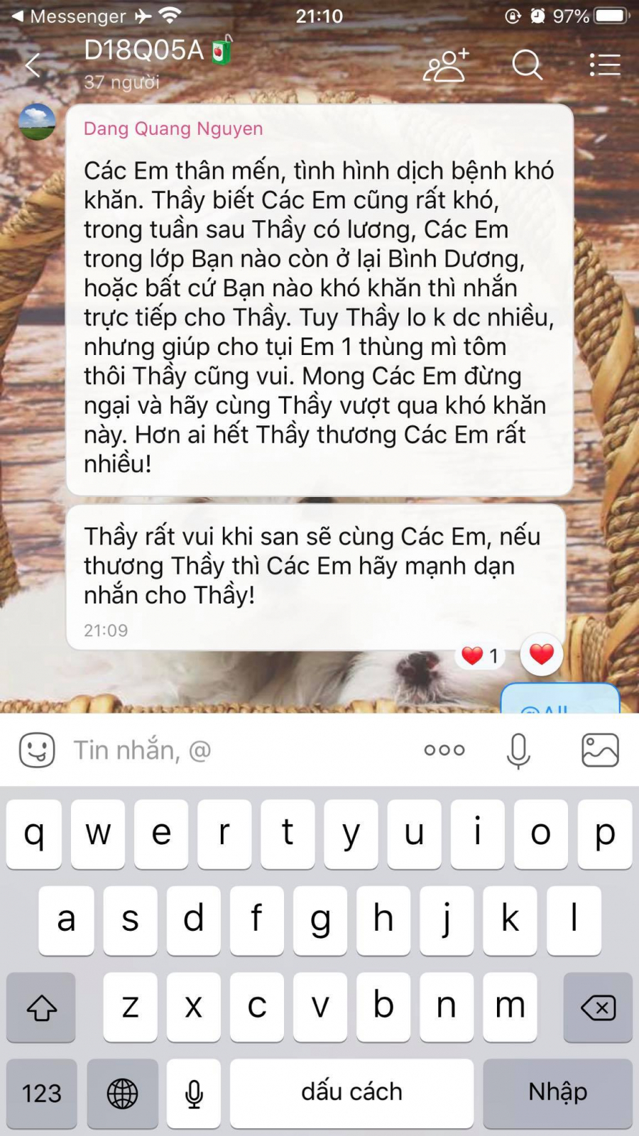 Dòng tin nhắn đầy cảm động của thầy giáo gửi tới Mừng SHBET phiên bản mới 2025 (Ảnh: Tran Le Phuong Anh)