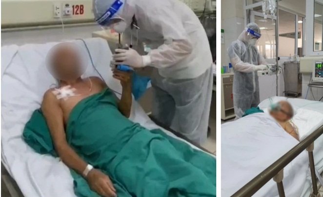 Hai vợ chồng bà A. trong bệnh viện - Ảnh: Tổ Quốc