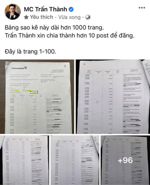 Trấn Thành đang là một trong những nghệ sĩ bị một nữ đại gia đưa vào danh sách chưa sao kê minh bạch tiền từ thiện. Mới đây nhất vào chiều ngày 7/9, Trấn Thành chính thức tung ra hơn 100 trang sao kê từ thiện đầu tiên trước công chúng. 