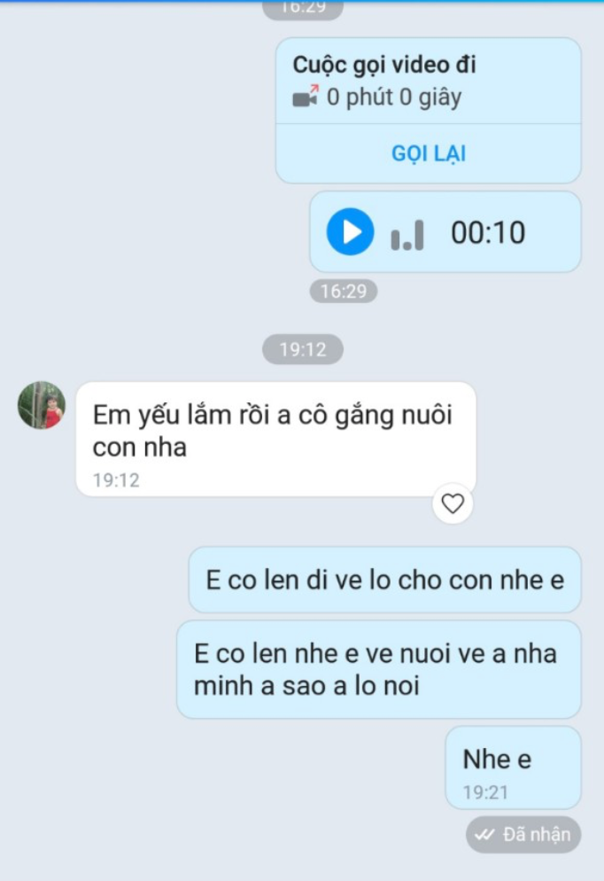 Dòng tin nhắn chị Ngân gửi chồng trước khi qua đời (Ảnh: Thanh Niên)