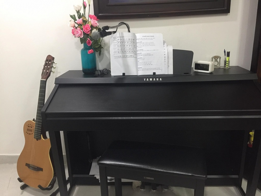 Ông Đức thường đệm đàn để động viện tinh thần cho vợ.