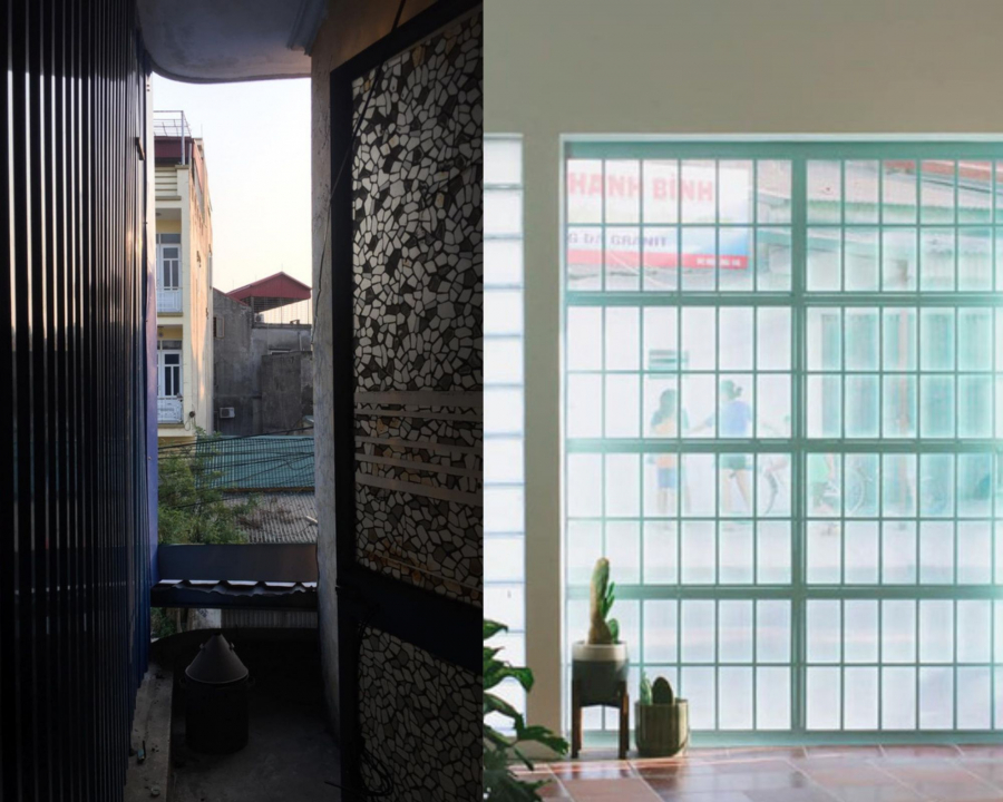 Đầu tiên, mặt tiền cũ kỹ, đơn điệu và thiếu sáng của ngôi nhà được thay bằng gạch kính và cửa thép lỗ, giúp ánh sáng tự nhiên dễ dàng đi vào bên trong, căn nhà rộng rãi, bừng sáng hơn.    