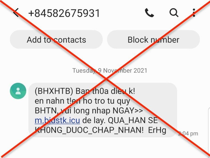 Tin nhắn lừa đảo nhận tiền bảo hiểm thất nghiệp.
