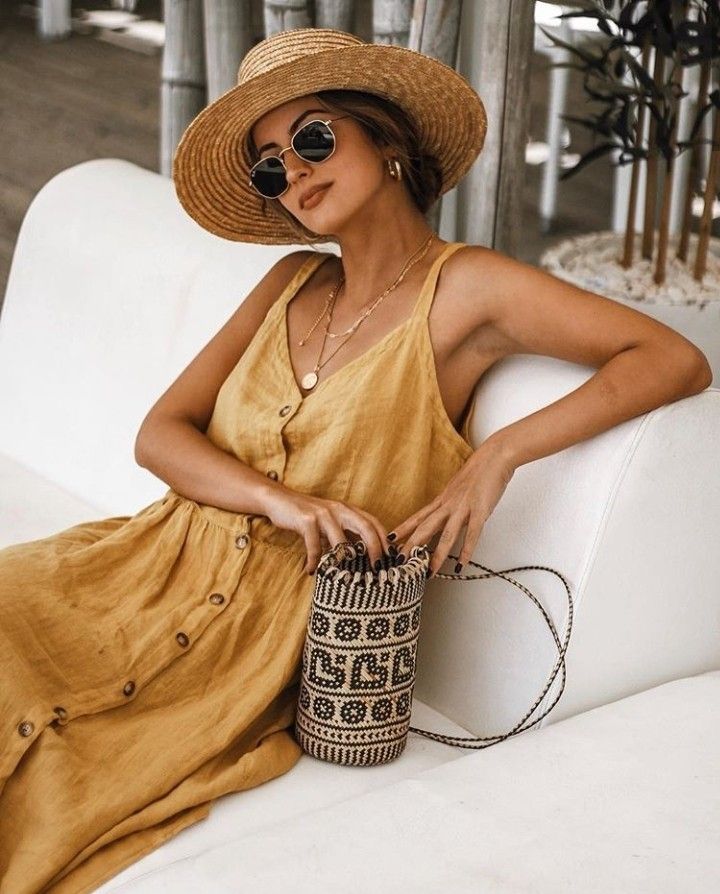 mustard-dress-with-straw-hat