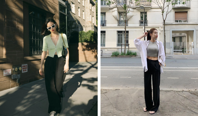 Combo này vừa có sự phóng khoáng của crop top, lại vừa toát lên nét thanh lịch. 