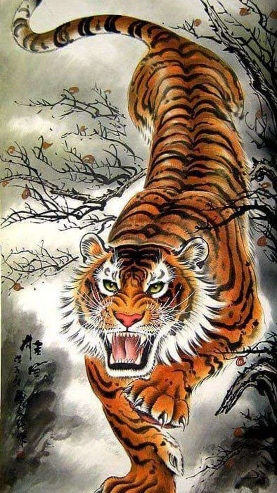 Tranh mãnh hổ hạ sơn - hổ xuống núi.