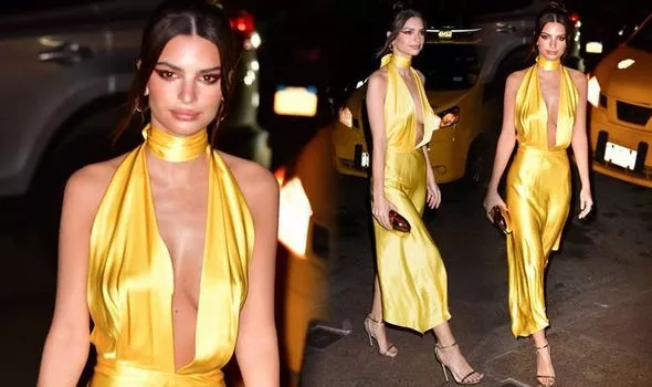 Emily-Ratajkowski-yellow-dress-cleavage-Marc-Jacobs-Wedding-pictures-1110964
