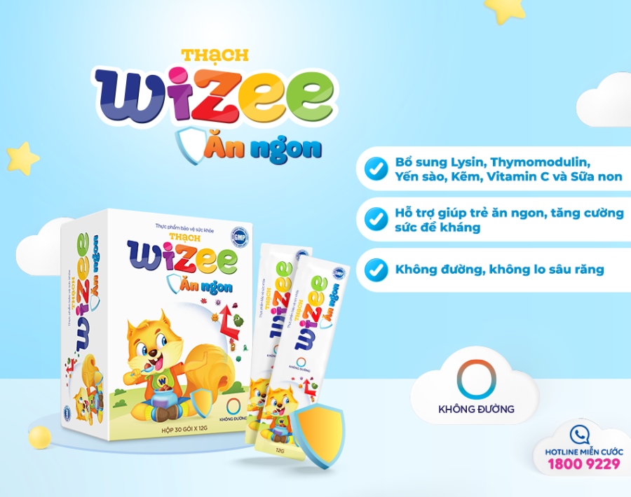 Thạch Wizee Ăn ngon chứa Lysine, Thymomodulin, Vitamin C, Yến sào và Sữa non với hàm lượng dồi dào