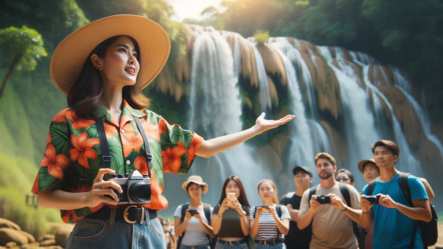 Người làm hướng dẫn viên du lịch làm việc trong lĩnh vực dịch vụ du lịch
