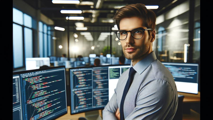Người làm quản lý máy tính giám sát mạng và dịch vụ CNTT của công ty