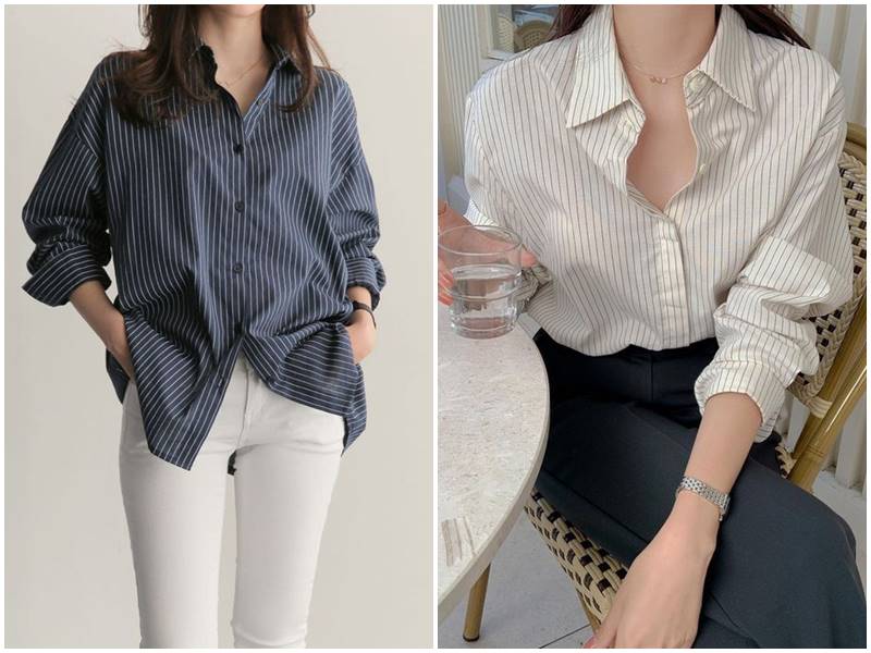 Áo sơ mi sọc caro nữ form rộng