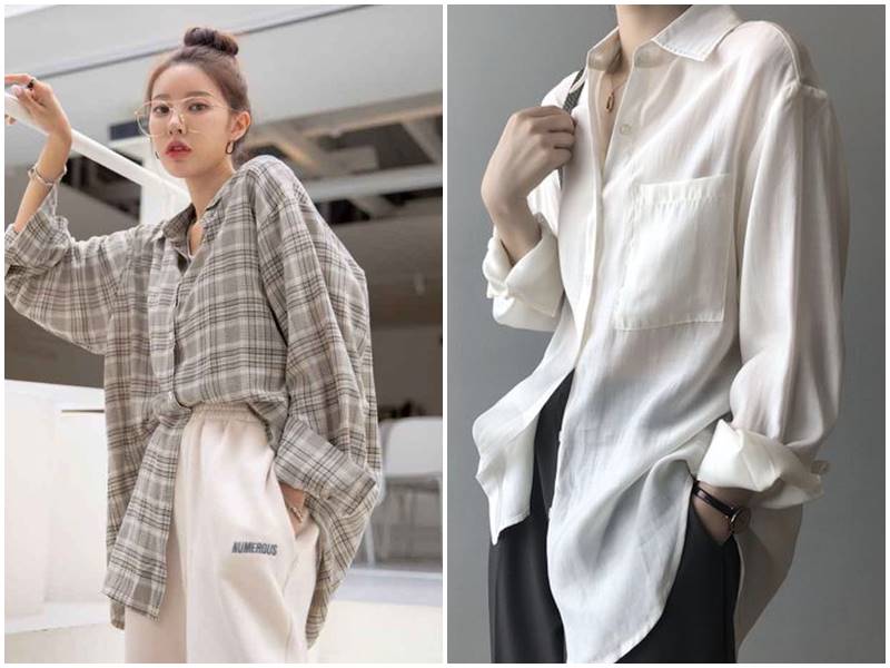 Áo sơ mi nữ form rộng dáng dài
