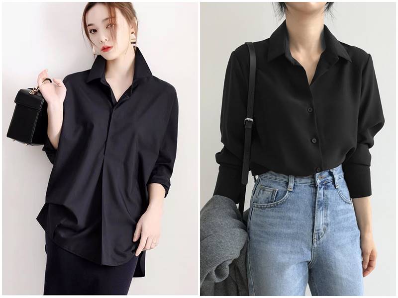 Áo sơ mi đen nữ form rộng