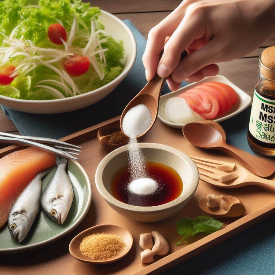 Bột ngọt nên được hoà tan với nước mắm trước khi trộn với món gỏi, salad