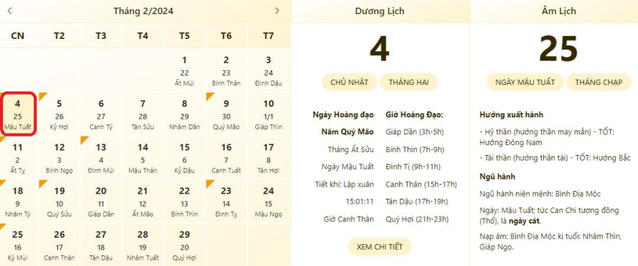 Xem lịch âm ngày 5/3/2024