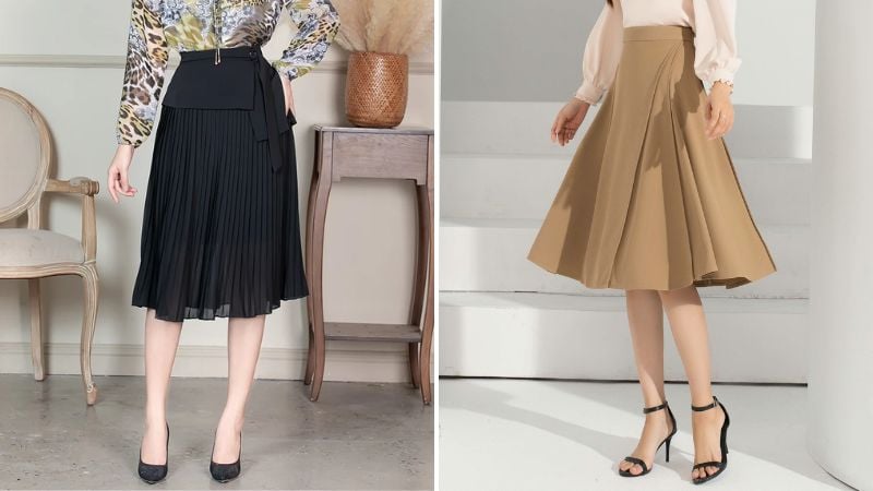Chân váy công sở dáng xòe rất được chị em ưa chuộng