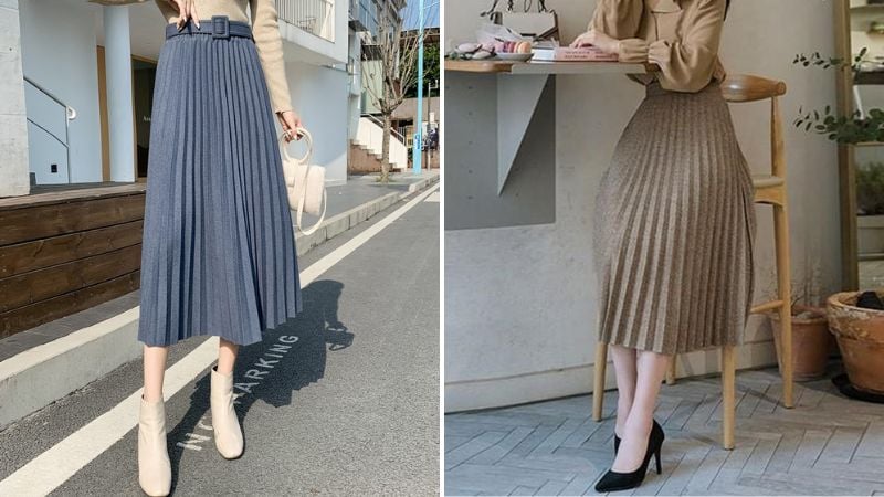 Chân váy xếp ly mặc nhìn rất dịu dàng và nữ tính