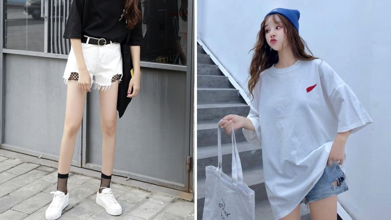 Phối áo thun với quần short jeans tạo sự trẻ trung, năng động