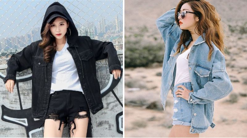 Quần short jeans kết hợp với áo khoác jeans khiến bạn thời trang hơn