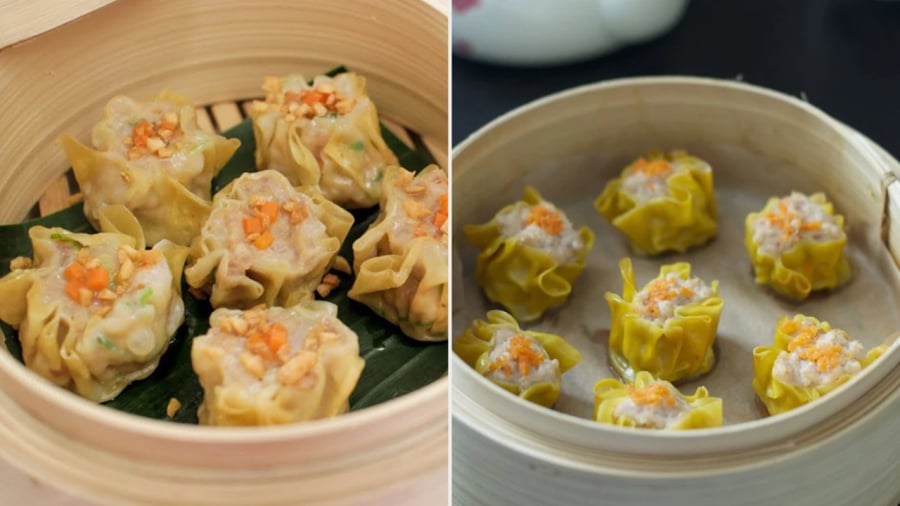 Xíu mại có hình dáng đặc trưng giống như chiếc chum màu vàng, phần miệng mở, không được gói kín như há cảo, sủi cảo hay hoành thánh.
