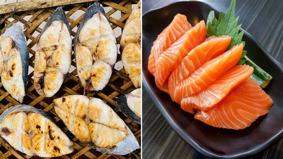 Cá thu (bên trái) và cá hồi.