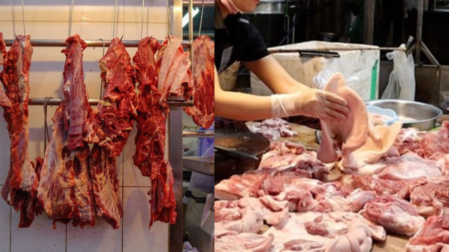 Thịt bò treo lên cao trông hấp dẫn hơn thịt lợn và còn để khoe chất lượng thịt